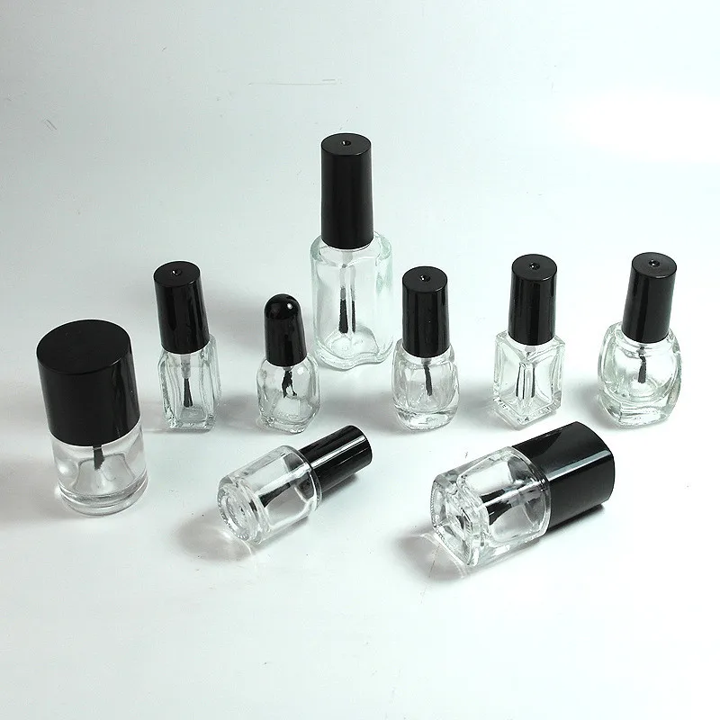 Botella vacía de vidrio para esmalte de uñas, contenedor de Gel UV portátil transparente, botella recargable, tubo cosmético redondo cuadrado, 5ml, 10 ml, 15ml