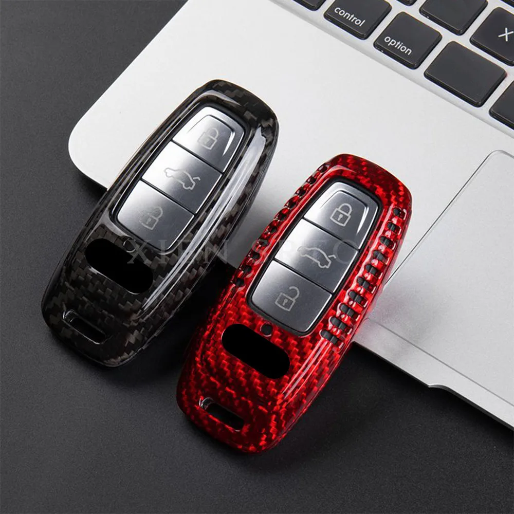 

Carbon Fiber Car Remote Smart Key Case Cover FOB Holder Shell Protector Skin For Audi A6 C8 A7 A8 Q8 2020 2021 Accessories