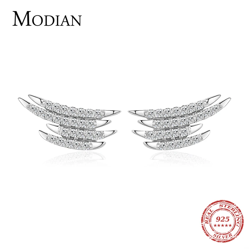 Modian 100% 925 Sterling Silver Geometric Line Zirconia Exquisite Stud Earrings For Women Classic Wedding Statement Jewelry