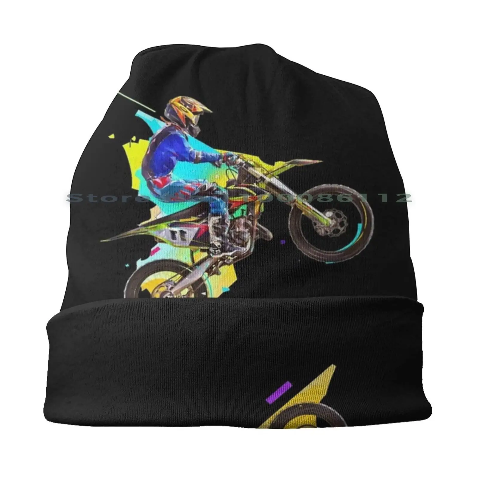 Motocross Beanies Knit Hat Motocross Adrenaline Motorbike Jump Cool Ride Fall Dirt Boys Man Collage Extreme Sports Brimless