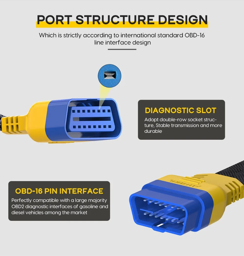Original AUTOOL 16Pin 40cm Auto OBD Verlängerung Kabel OBD Stecker Adapter Verlängerung Kabel Obd2 Flexible Schwanenhals OBDII Kabel – Detail 1