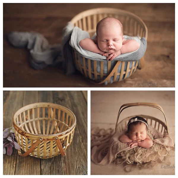 Newborn Photography Props Baby Photo Baskets Creative Posing Container Infant Photo Shoot Accessories Retro Basket For Studio