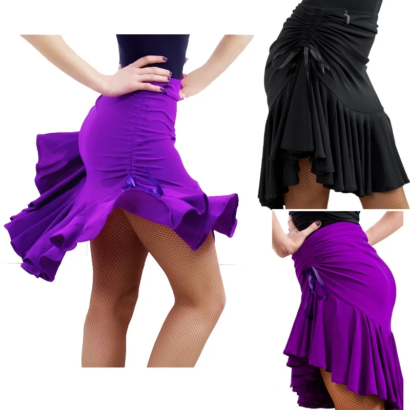 Vestido de baile de salón para mujer, falda asimétrica, Sexy, negro, Morado, Salsa latina, Tango, Rumba, Qia, nueva moda