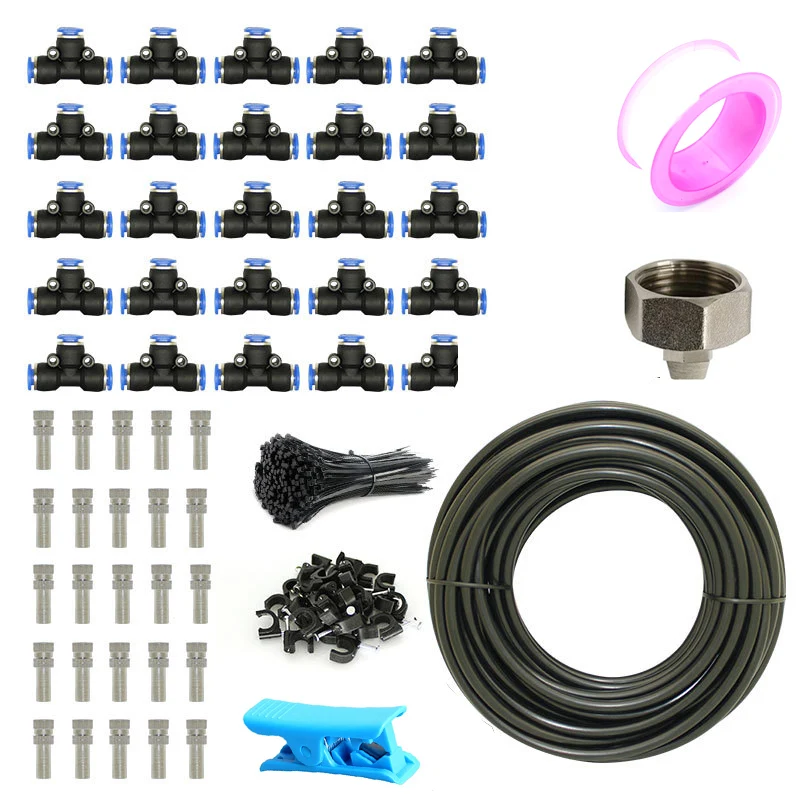 

7-20M DIY Outdoor Misting Cooling System fog Kit quick connect nozzle Irrigation Mist Line Greenhouse Humidification Patio Cool