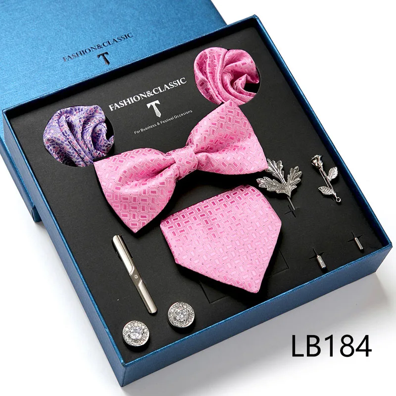 Hochwertige Geschenkbox für Feiertage, 7,5 cm, blaues Blumenmuster, Einstecktuch, Manschettenknöpfe, Krawattenclip, Krawatte für Herren, Geburtstagsgeschenk – Detail 22