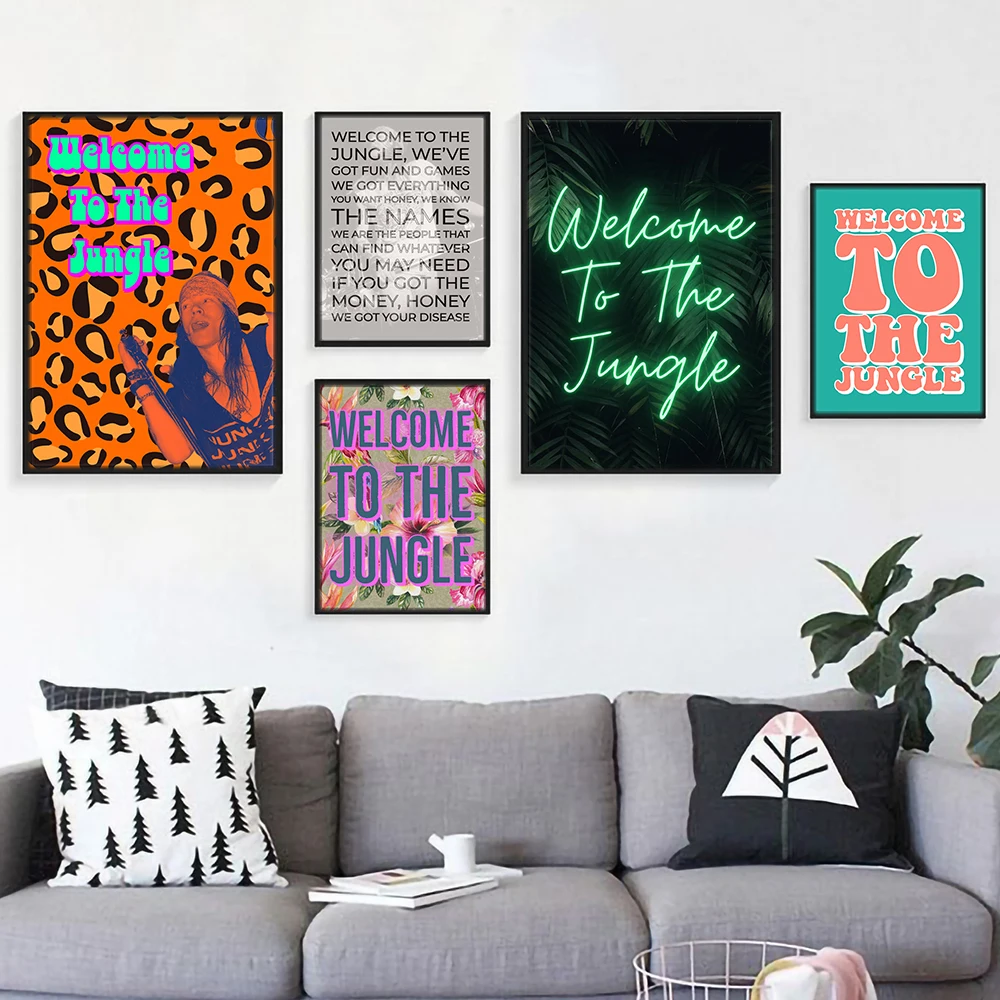 Welcome to Jungle Lyrics Printing Guns n Roses Inspired Music Poster 80s Rock Music Canvas Painting Nordic Modern Home Decor