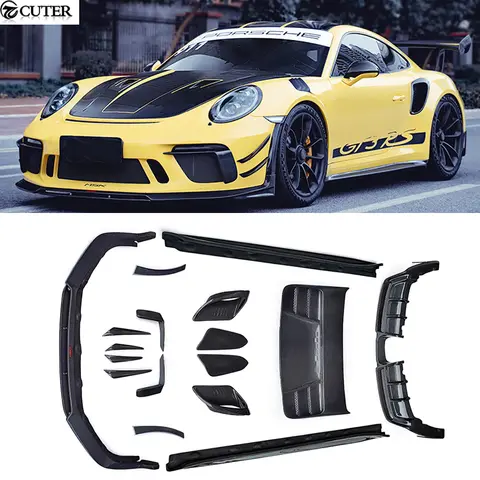 991.2 GT3 RS 탄소 섬유 프론트 범퍼 립 리어 디퓨저 사이드 스커트 스포일러 커버 보넷, 포르쉐 911 카레라 991.2 GT3RS 용