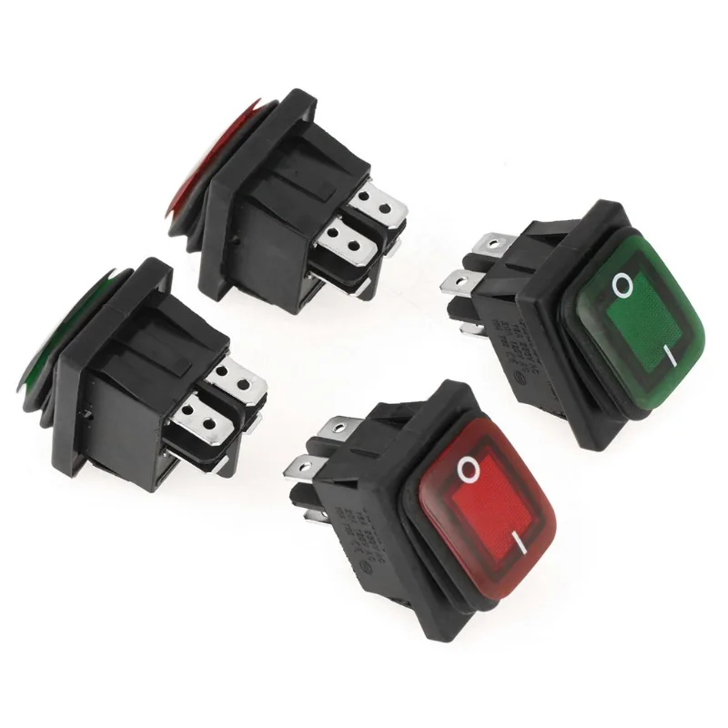 

16A 250VAC 30x22 Waterproof Rocker Switch 6pin DPDT ON OFF ON 12V 220V Red Green LED Light Rocker Switch