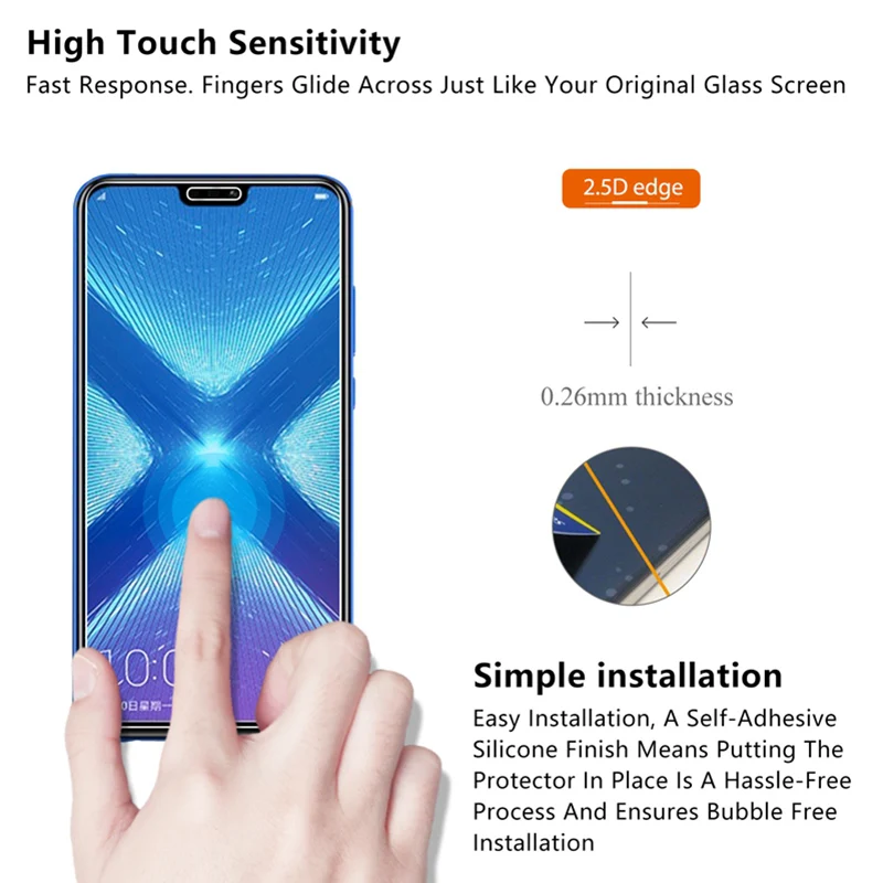 2pcs! Protective Glass on Huawei Honor 8X Tempered Glass for Honor 5C 4C 3C 9H HD Screen Protector for Honor 7X 6X 6C 5X 4X 3X