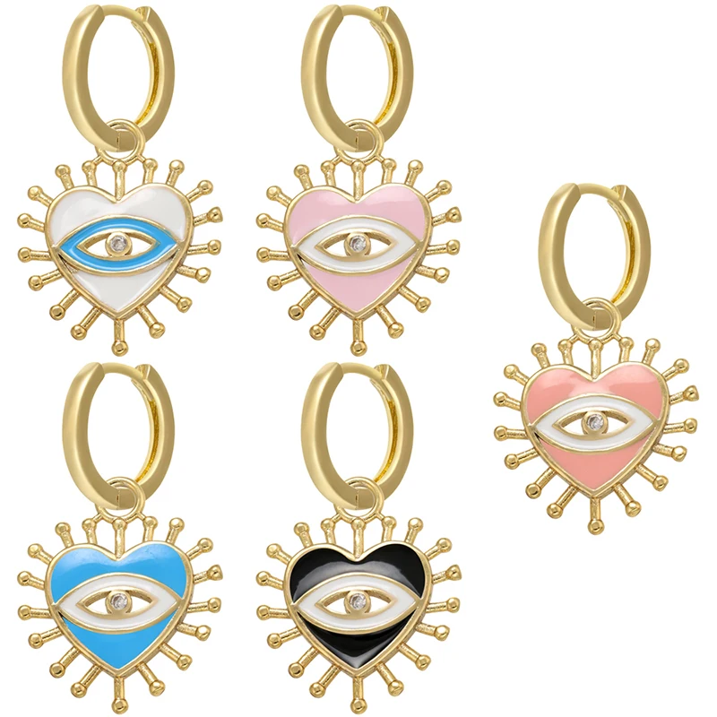 

ZHUKOU NEW Summer Enamel heart hoop Earrings trendy creative eye drop earrings for women Fashion jewelry wholesale VE431