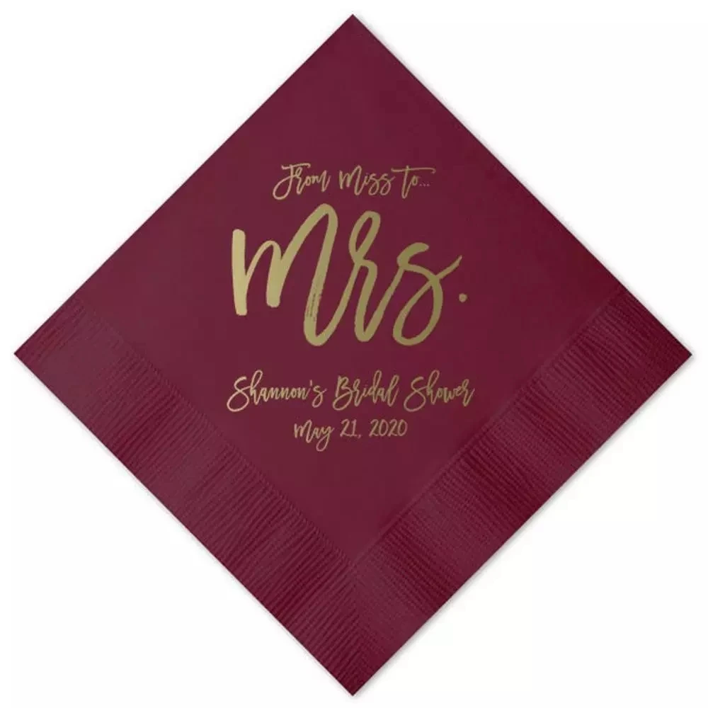 

50pcs Personalized Napkins Bridal Shower From MISS to MRS Custom Printed Monogram Napkins Personalize Wedding Napkins