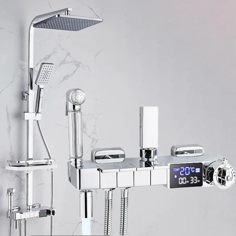 Imagem -06 - Conjunto de Chuveiro Digital Termostático de Parede Torneiras Misturadoras para Banheira Sistema de Chuveiro do Banheiro Piano Preto Fosco Latão de Qualidade