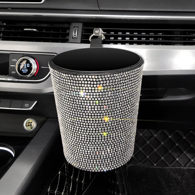 Car Crystal Glitter Trash Can Small Dustbin for Car Air Outlet Vehicle Rubbish Storage Paper Car Interior Accessories for Girl