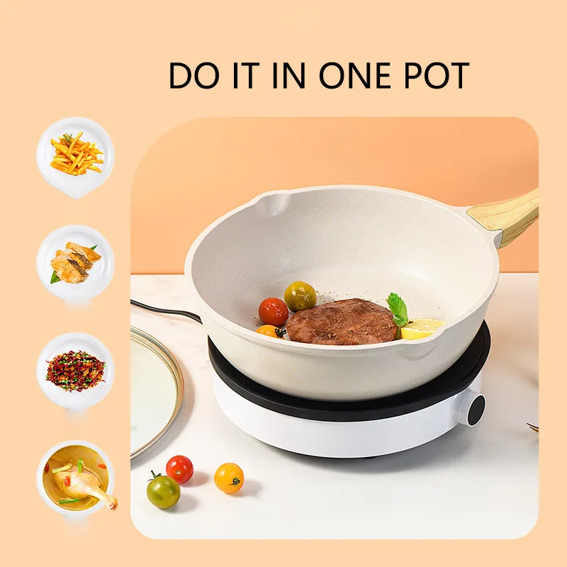 Maifan Stone Wok Non-Stick Pan Kitchen Cooker With Lid Cooking Pot Household Japanese Induction Cooker Gas Stove Frying Pan