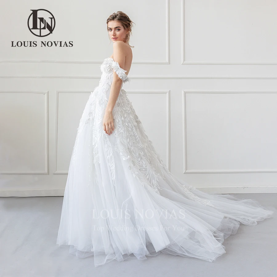 LOUIS NOVIAS Wedding Dresses 2022 fresh Sexy White Tulle Off-Shoulder Sweetheart Sleeveless Sweetheart A-Line With Leaf Lace