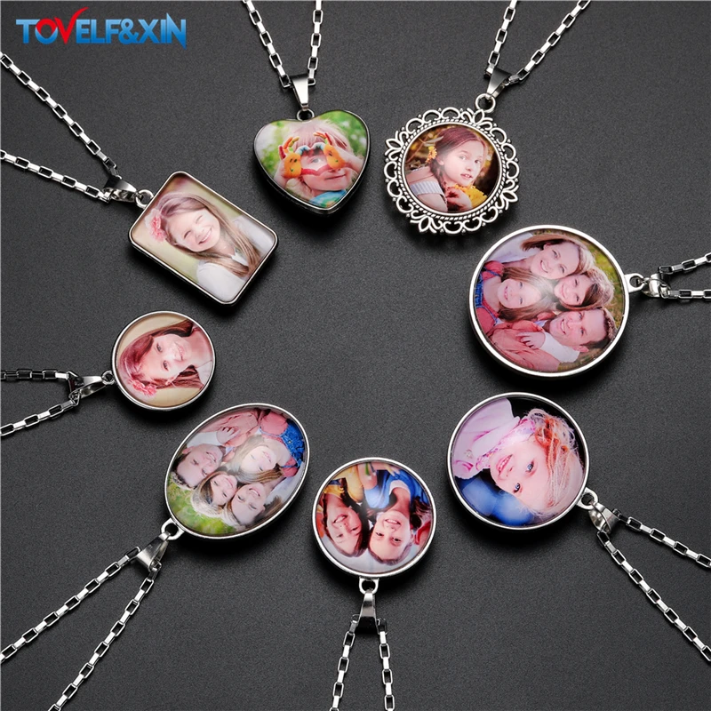 Personalized Memory Photo Pendant Double Side Customized Stainless Steel Chain Necklace for Family Members Anniversary Gift