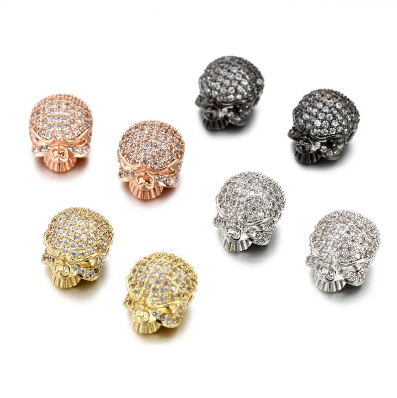 3Pcs/Lot Metal Copper Micro Pave CZ Geometry Crown Leopard Helmet Skull Round Space Charms Beads for Jewelry DIY Bracelet Making