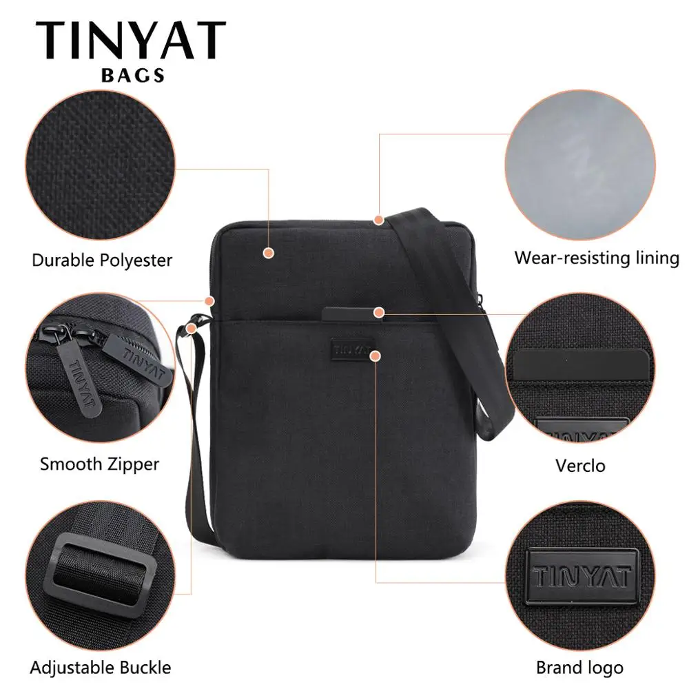 TINYAT — Sac à bandoulière en toile étanche pour homme, sacoche légère, pour ipad 7,9 pouces, style décontracté, pour le travail, business, poids de