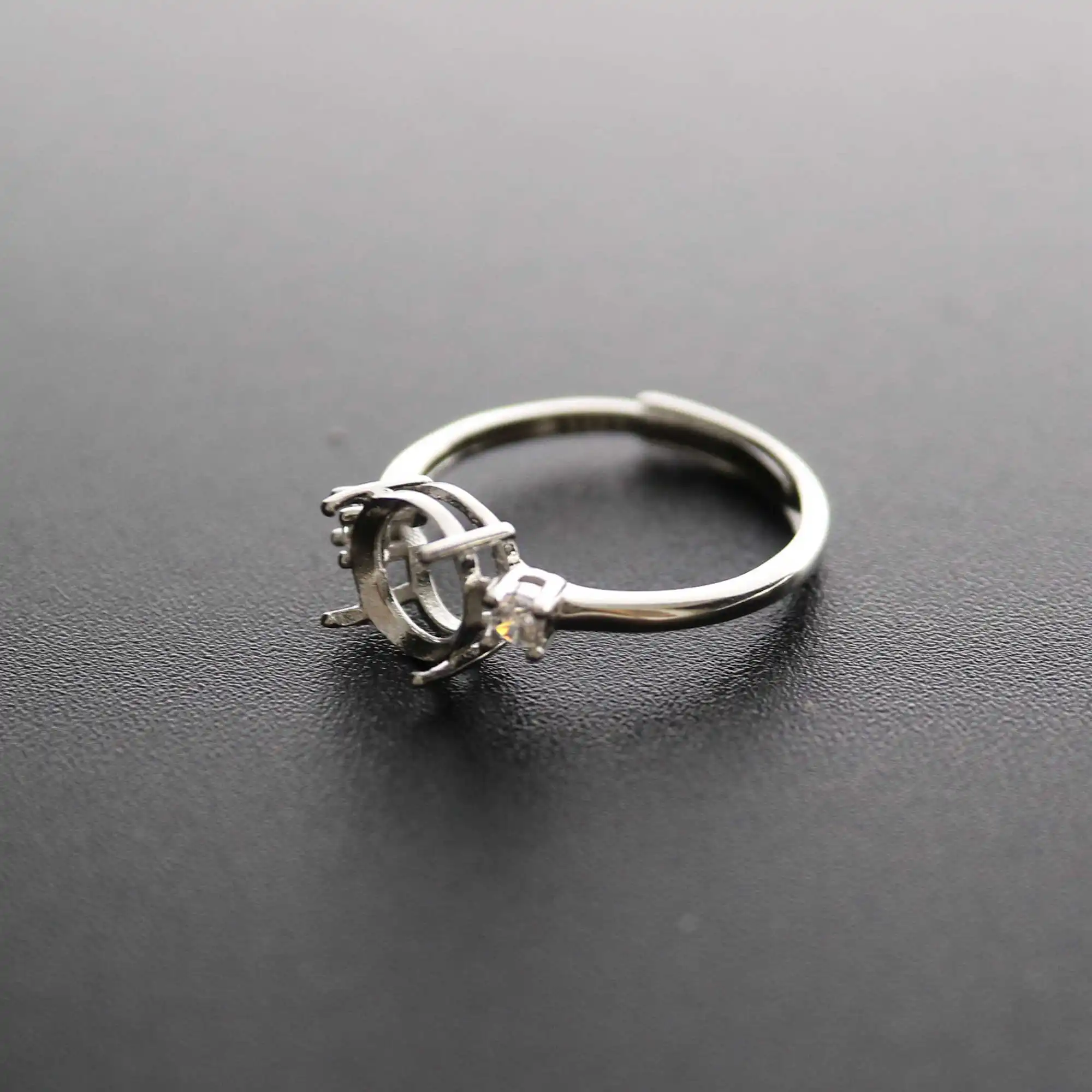 5-8MM round simple silver Gemstone CZ stone prong bezel solid 925 sterling silver adjustable ring settings 1214033