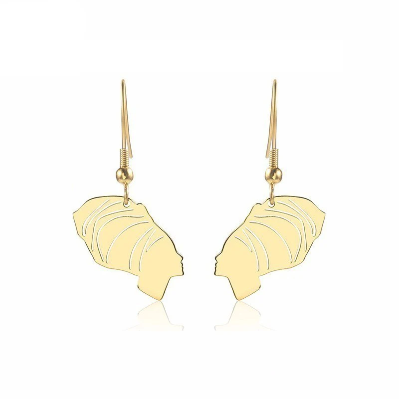 Minimalism Stainless Steel African Woman Head Wrap Silhouette Fashion Queen Drop Earrings Jewelry