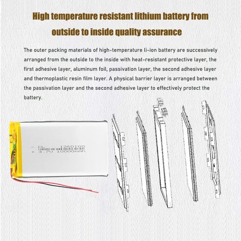 Batteria al litio ricaricabile 3.7V 10000mAh Lipo Li-Po 1260100 con batterie di ricambio per Batteria ai polimeri di litio PCB per Tablet DVD