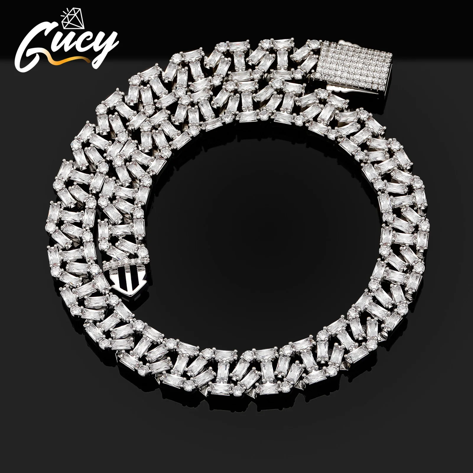 GUCY 12mm High Quality Baguette Chain Link Necklace Vintage Men Necklace Hip Hop Fashion Jewelry Gift