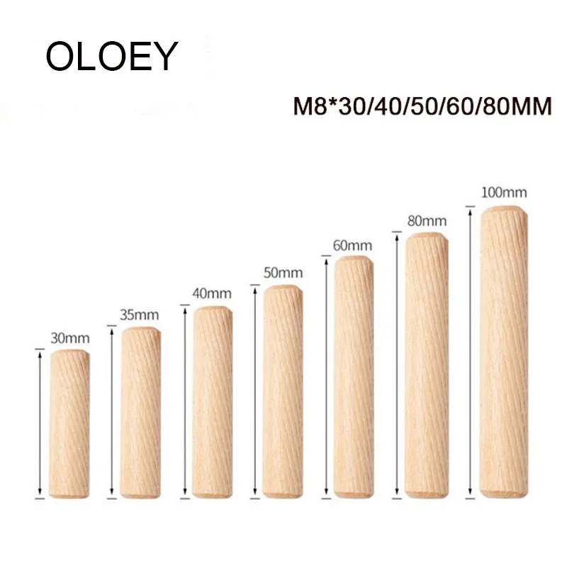 Wooden Dowel M8*30/40/50/60/80mm 50pcs Cabinet Drawer Round Fluted Wood Craft Dowel Pins Rods Set Furniture Fitting