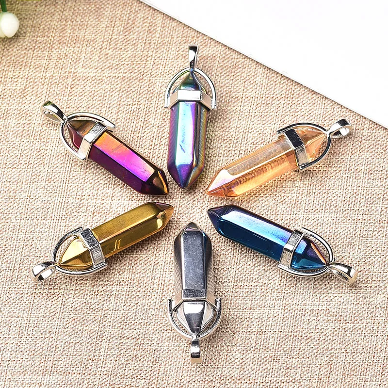 1PC Colorful Electroplate Crystal Necklace Pendant Quartz Pendant Crystal Point Reiki Healing For Men Women Jewelry Lovers gift