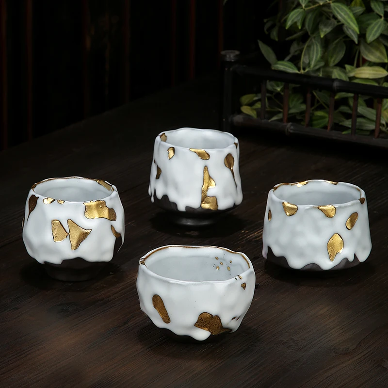 PINNY Gilt Ceramic Handmade Teacup ZHI YE SHAO Japanese Kung Fu Tea Cups Retro Pigmented Tea Bowl