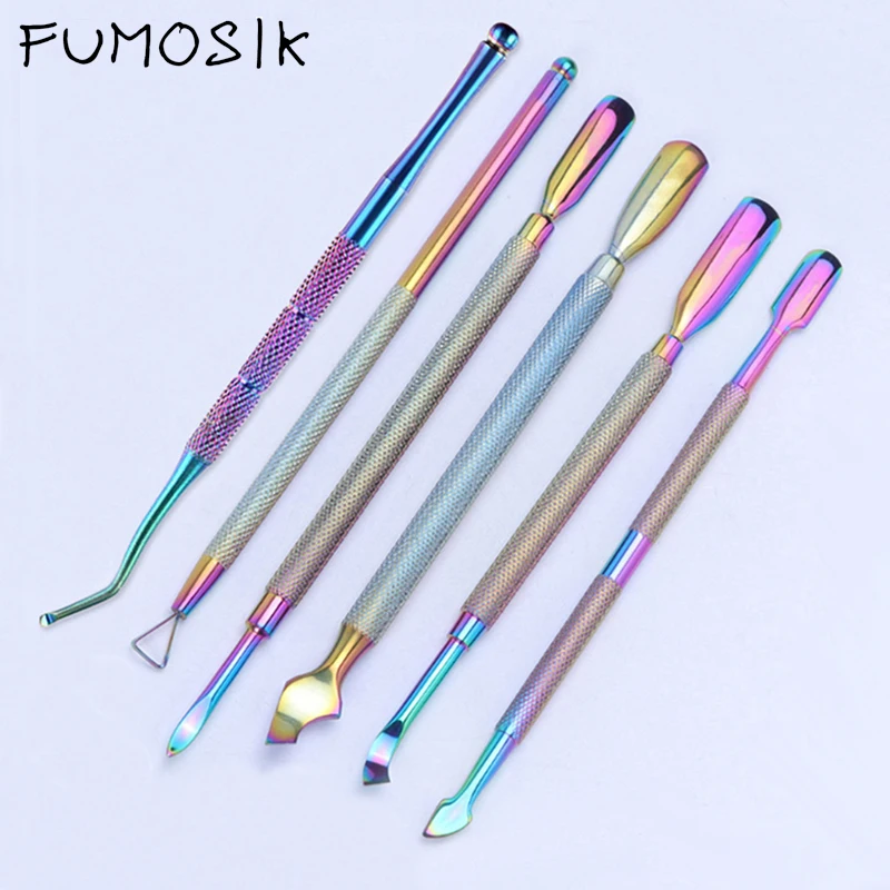 21 Style Rainbow Stainless Steel Nail Cuticle Pusher Tweezer Nail Art Files UV Gel Polish Remove Manicure Care Groove Clean Tool