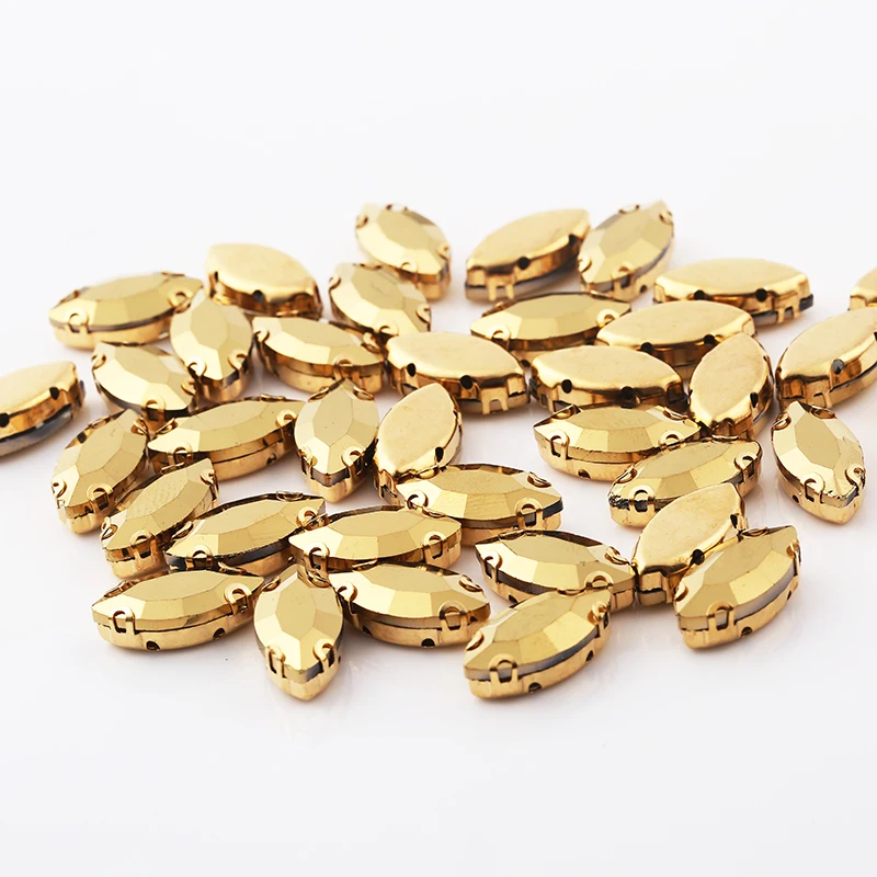 RESEN 20PCS Gold Sew-On Horse eye Rhinestone With Gold Claw Glass Aurum Color Crystal Rhinestone For Diy Clothing Dress