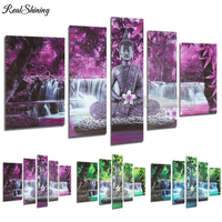 Diamond Painting Buddha Waterfall  Purple Landscape Personality Art Living Room Decoration Sofa Background 3D Wall 5 Panel T218