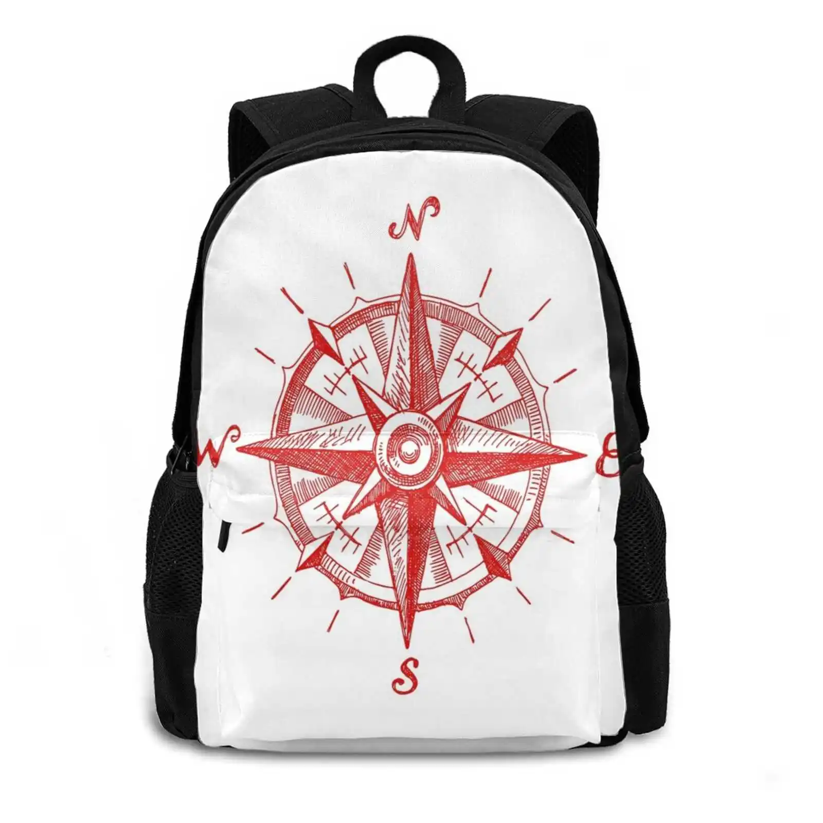 Red Compass North East South West Backpack For Student School Laptop Travel Bag Camping Hiking Travel Adventure Mountain