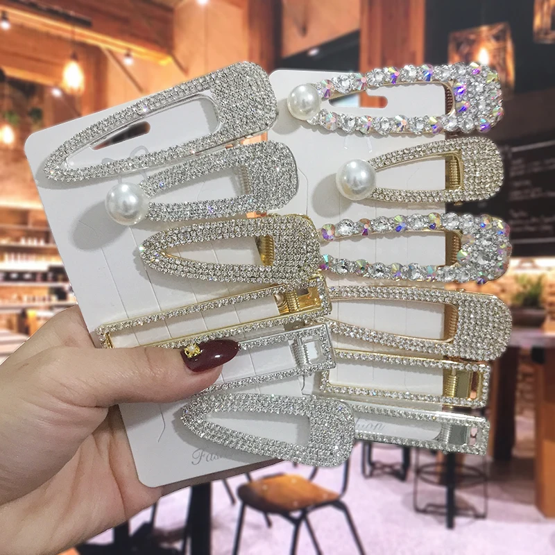 Fermaglio per capelli in cristallo pieno di lusso per donna 2022 forcine quadrate coreane barrette per capelli geometriche accessori per capelli per ragazza impugnatura per capelli