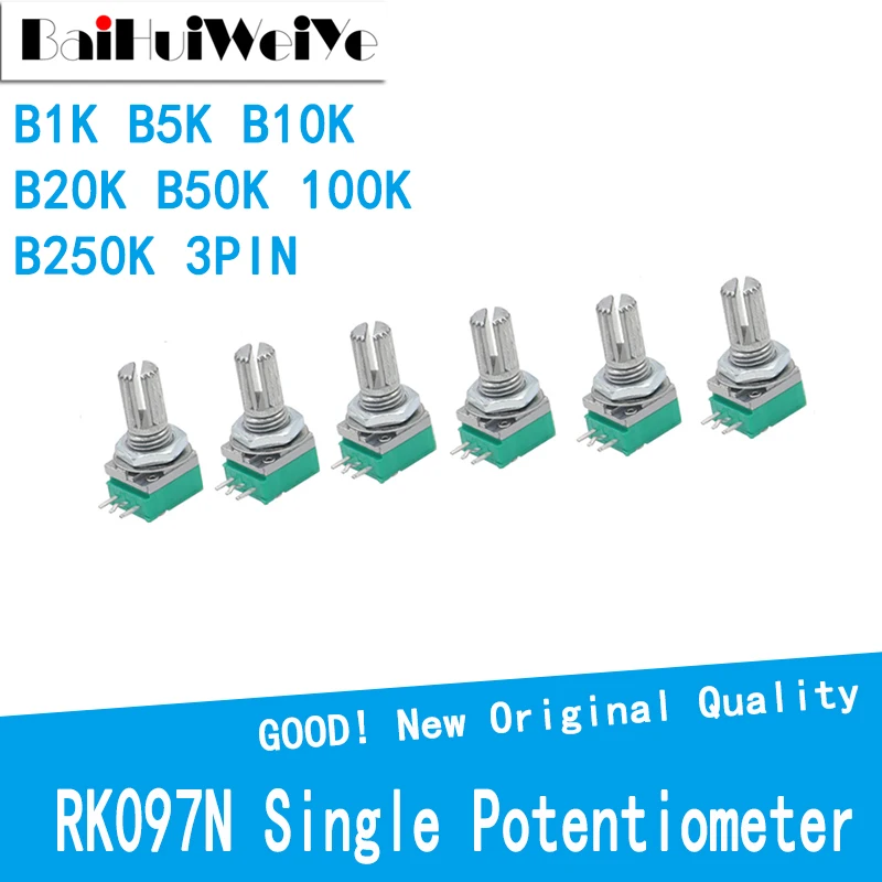 5PCS/LOT RK097N RV097 Amplifier Sealing Single Potentiometer 1K 5K 10K 20K 50K 100K 250K With Switch Audio 3 Pin Shaft 15mm