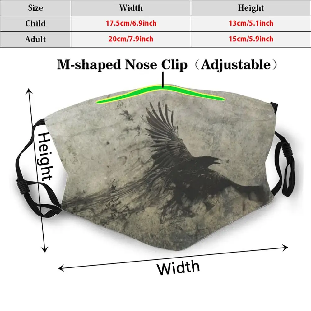 الغراب محكم طباعة قابل للغسل تصفية مكافحة الغبار الفم قناع الطيران Poe القوطية الغراب الغراب الظلام الكآبة البساط فنجان القهوة