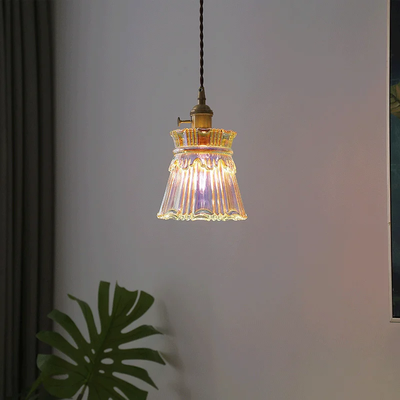 

Modern Retro Brass Glass Loft Small Pendant Light LED E27 Bedroom Bedside Kitchen Bar Indoor Lighting Hanging Lamp