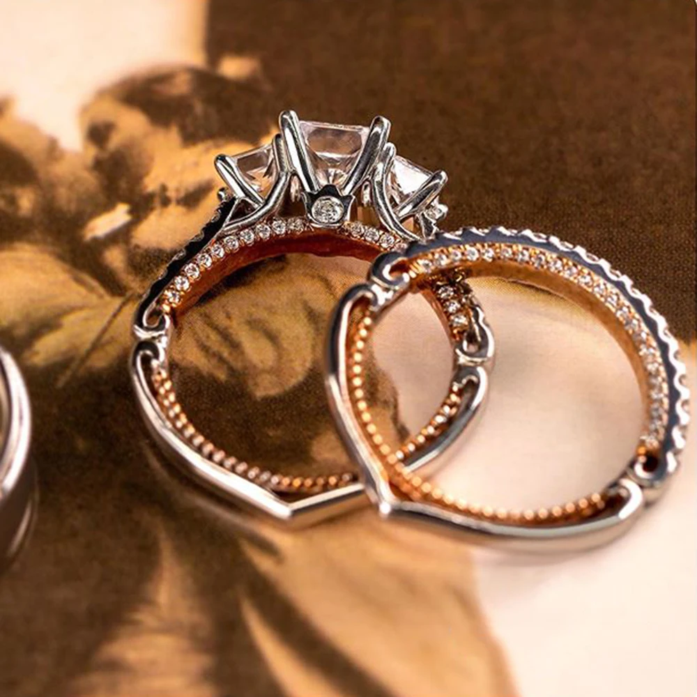 Huitan New Arrival Trendy 3Pcs/Set Women Rings Princess Cut Zircon Micro Paved Small Round CZ Stone Wedding & Engagement Jewelry