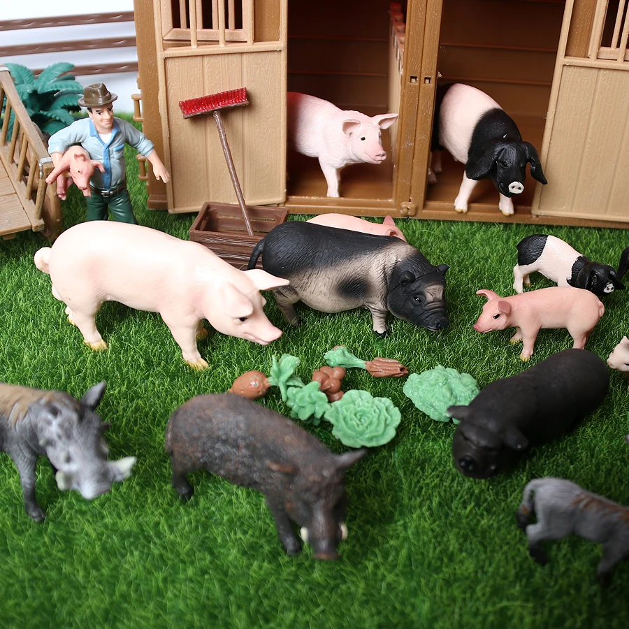 Conjunto de figuras de animais de fazenda para crianças, modelo educacional do javali, cerca com celeiro, cerca, fpr, brinquedo, presente, fpr