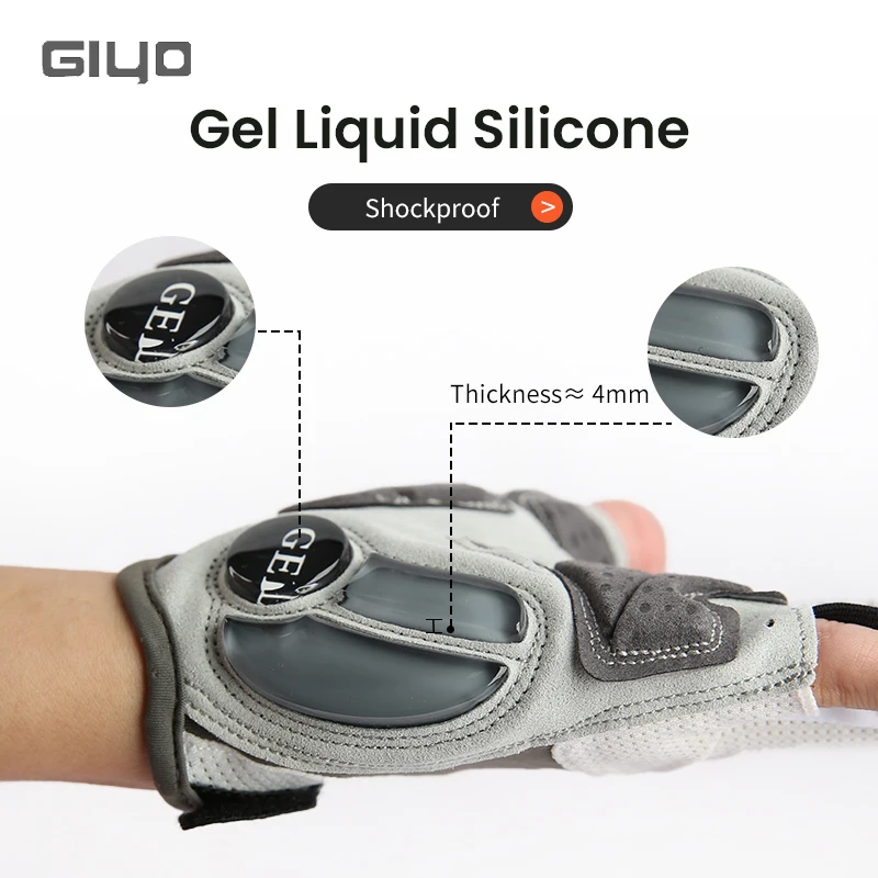 Giyo pół jazda palcami na rowerze rękawice Gel Palm Anti-Shock Wipe Sweat Design tkanina Lycra Mitten MTB Road rowerowe rękawiczki bez palców