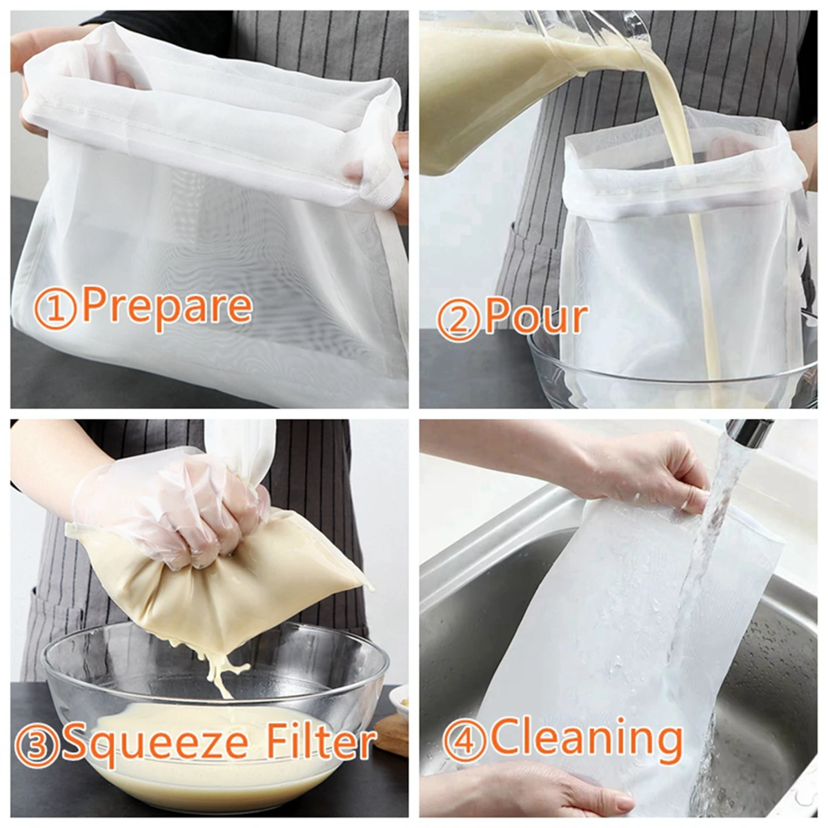 3 Pcs Nut Milk Bags, 150/75/48 Micron Reusable Nylon Food Strainers Bags Soy Milk Filter Bags Yogurt Milk Wine Brew Filters Bag