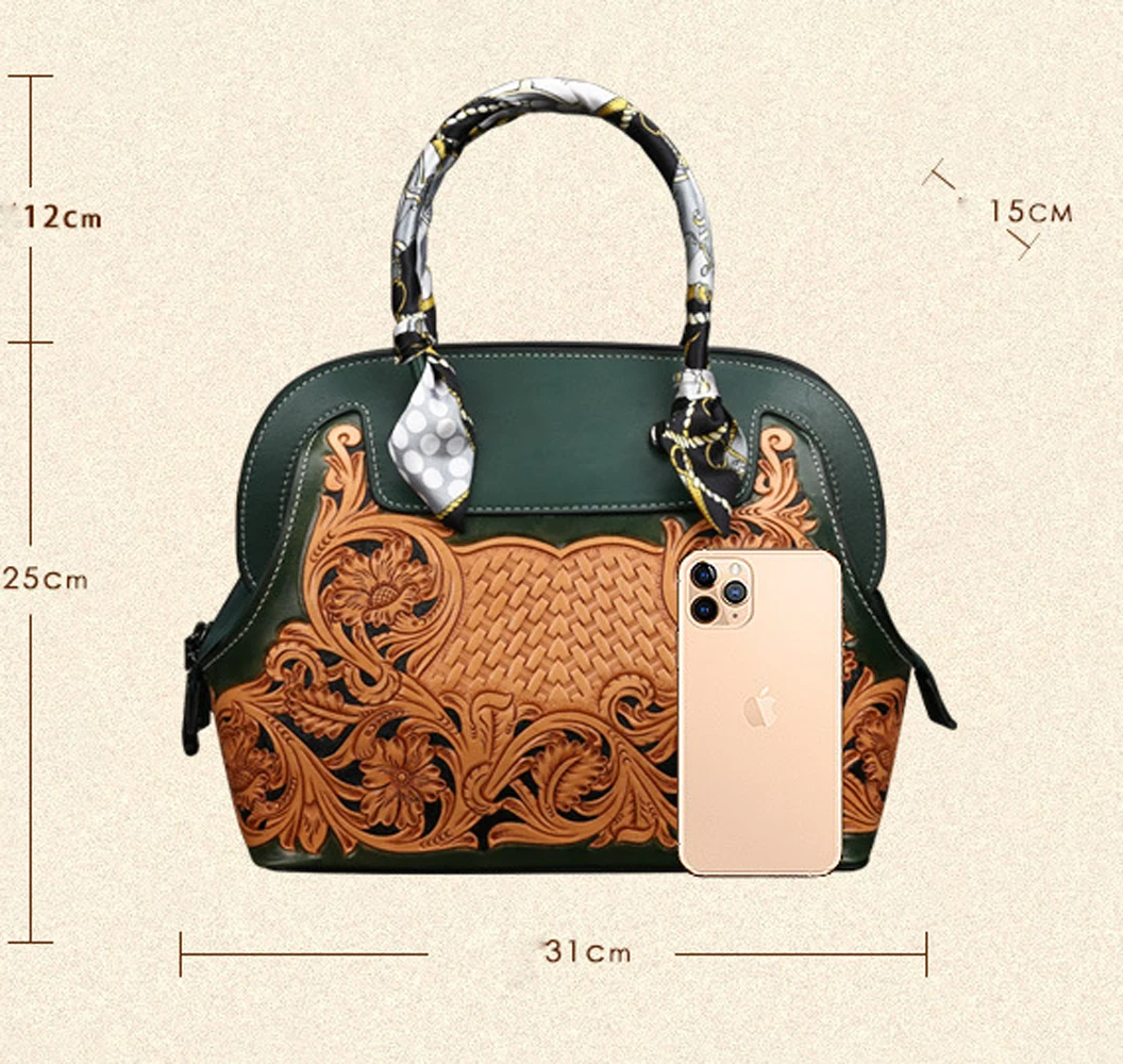 Europe And The Embossed Leather Carving Dumplings Bag Contracted Women Handbag  Retro New Multi-Function  Shoulder Bags