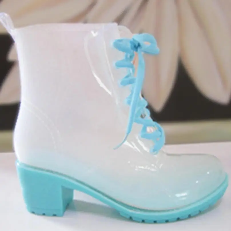Fashion High-heeled Short Rainboots,Women\'s Non-slip Waterproof Shoes,Adult Water Boot,Rubber Shoe,Transparent Candy Colors,