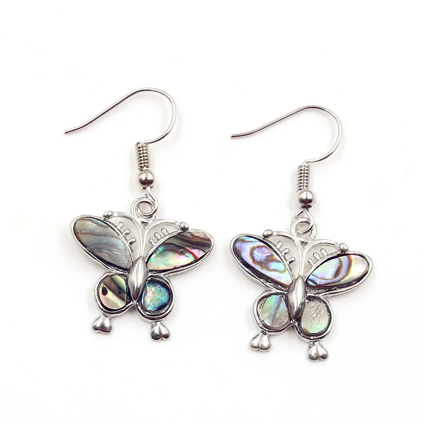 

FYJS Unique Silver Plated Abalone Shell Butterfly Shape Dangle Earrings for Anniversary Jewelry