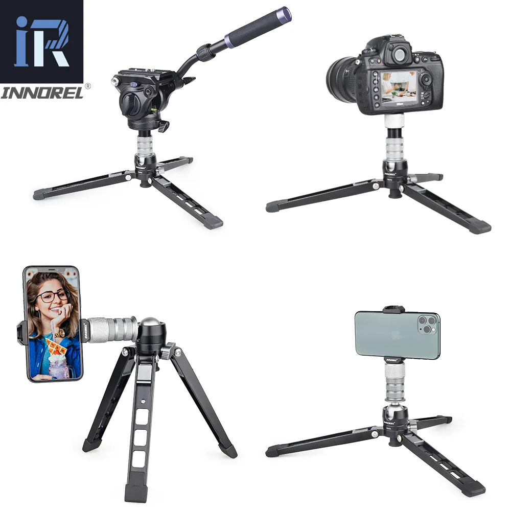 INNOREL PW70 Tabletop Tripod Monopod Base CNC 360 Degree Aluminum Foldable Camera Stand  with Ball Head,Screw and Phone Mount