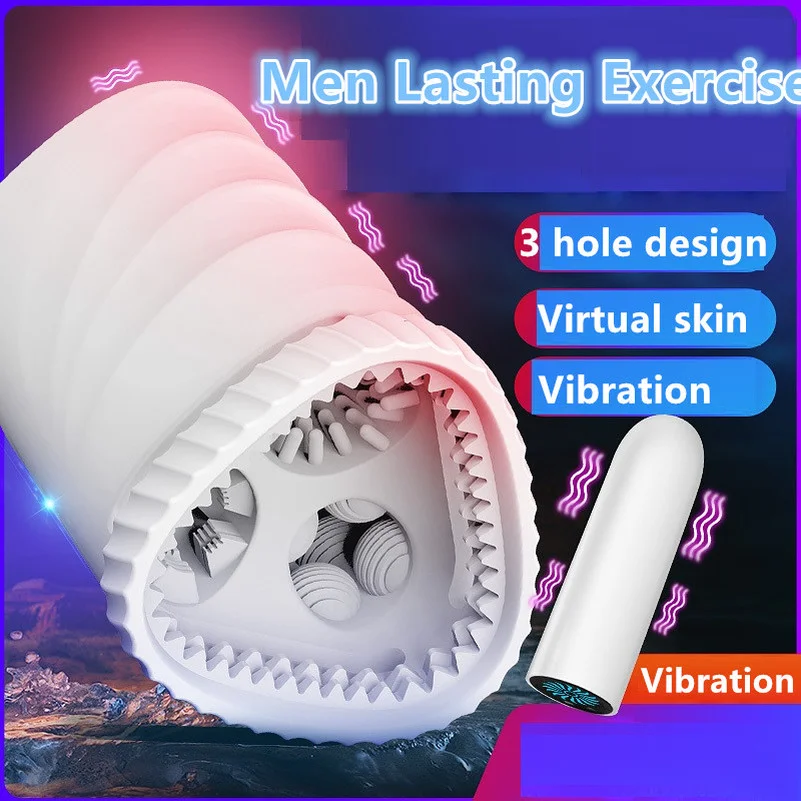 3 Hole Design Male Masturbator Cup Soft Pussy Vibrator Sex Toys Adult Endurance Exercise Sex Products Vacuum Pocket Cup for Men