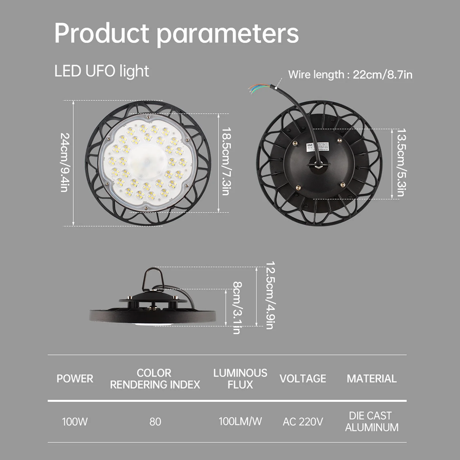 100W UFO LED High Bay Light AC220V Waterproof Warehouse Garage Light Super Bright Commercial Industrial Lighting