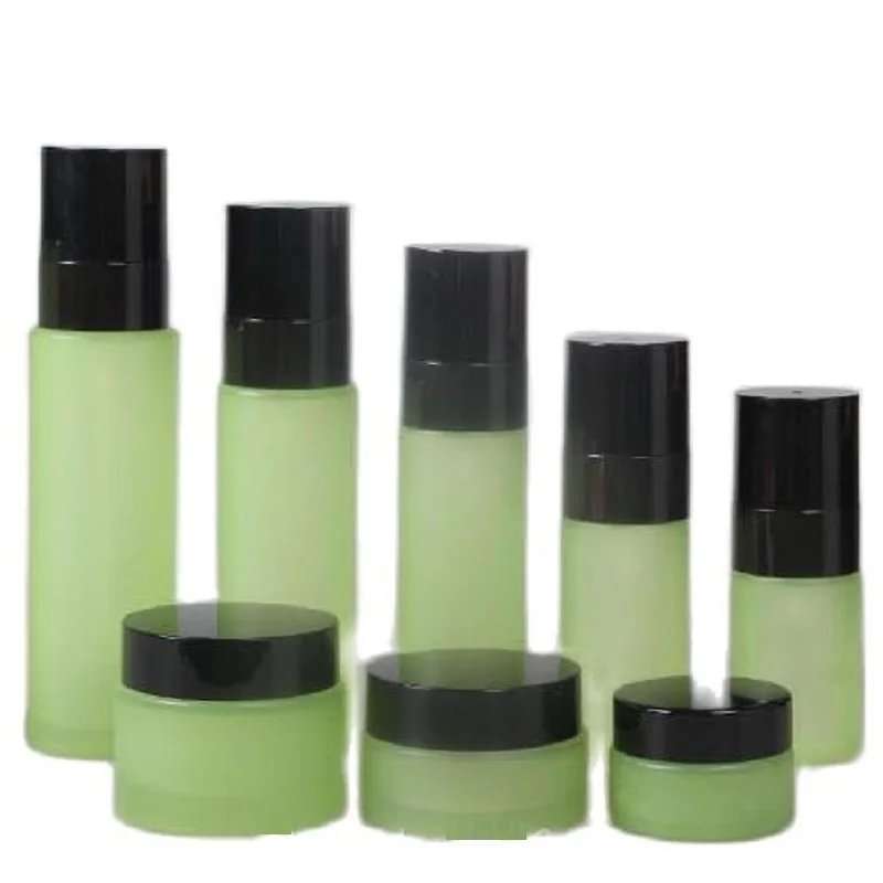 8pcs/lot 120ML 100ML 80ML 60ML 40ML 30ML 20ML 50G 30G 20G Empty Green Glass Cosmetic Lotion Pump Bottle, DIY Glass Cream Jar