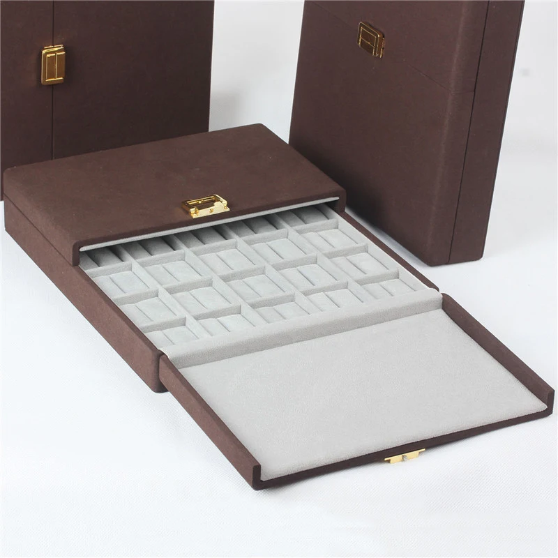 Boutique Portable Jewelry Storage Box, Feito de Material de Microfibra, Anel e Colar Display, Coleção Caixa De Armazenamento