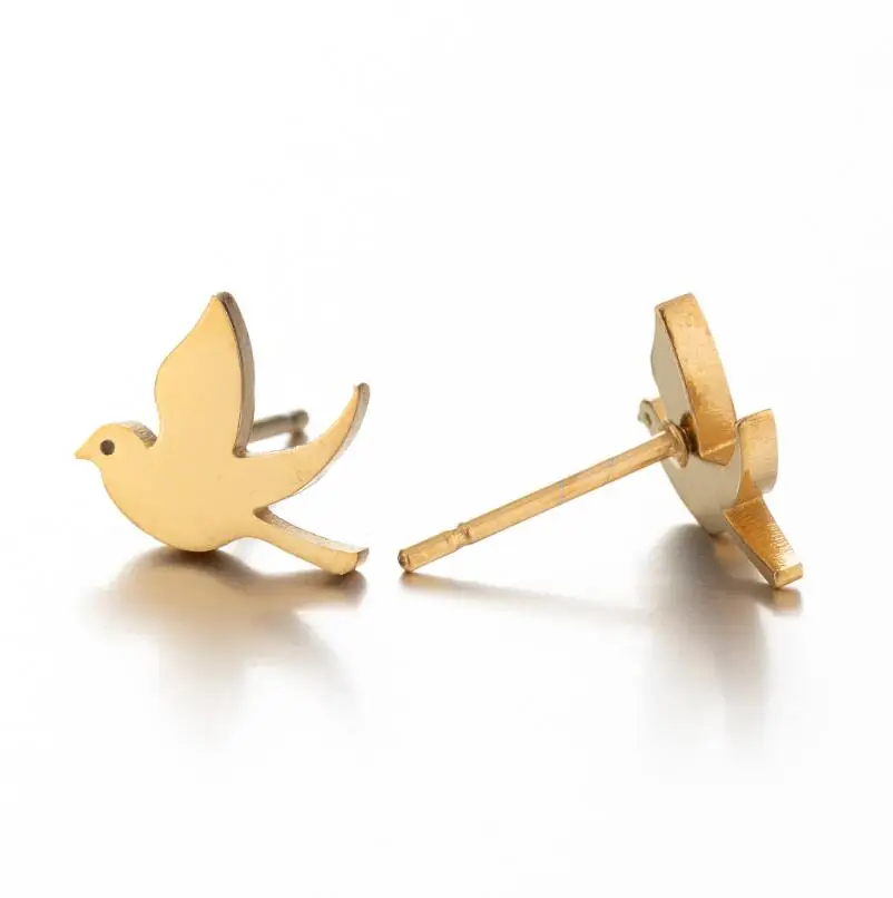 Fashion Stainless Steel Jewelry Accessories Women Gold Silver Color Pigeon/Bird Animal Stud Earrings Valentine's Day Party Gift